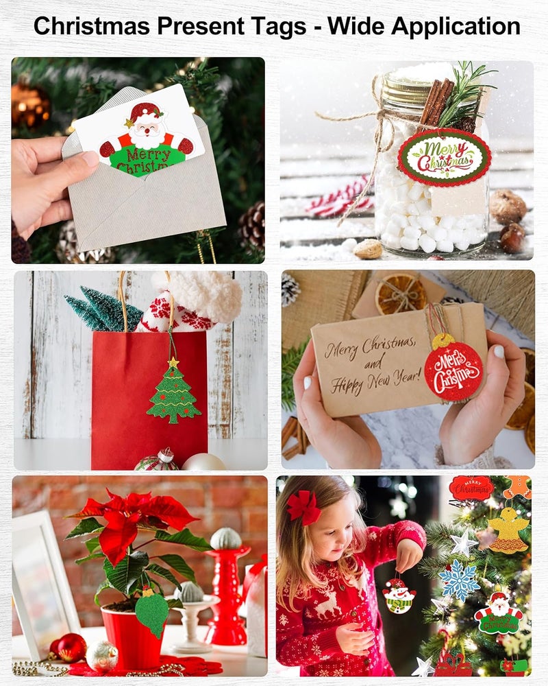 Giiffu 80-Pack Christmas Gift Tags with Untied Strings – 20 Glitter Designs, 3.5-Inch Holiday Name Tags & Labels for DIY Wrapping and Presents - Image 4